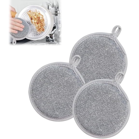 10Pack Double-Sided Dishwashing Sponge,Dual Action Kitchen Cleaning Microfiber Scouring Scrubber, Round Non-Scratch Scrub Sponges,Dish Sponges for Soft Microfiber Scrub Side for Dishes