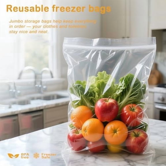 10Pack Extra Large Plastic Storage Bags, Zipper Seal, 2.4-mil Thick, Heavy Duty, 3.5 Gallon 16" x 19", Jumbo Zippered Plastic Bags for Food, Clothes, Travel, Moving