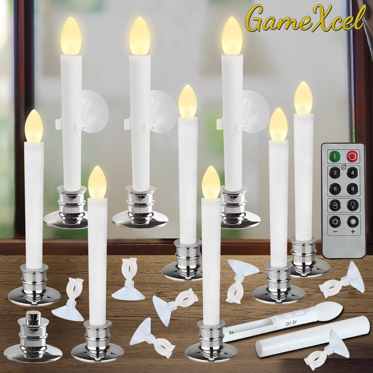 10Pack Flameless Taper Candles Led Light with Remote,Suction Cups and Timer, Window Candles for
