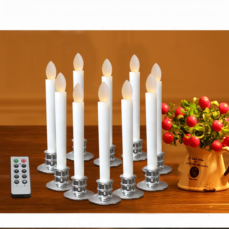 10Pack Flameless Taper Candles with Remote Timer Battery Operated, Flickering LED Window Candles for Christmas Holiday Home Wedding