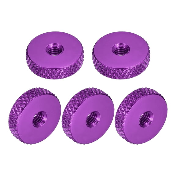 10Pack Flat Knurled Thumb Nuts, M4x14x4xmm Pass Hole Nut, Aluminum Alloy, Purple