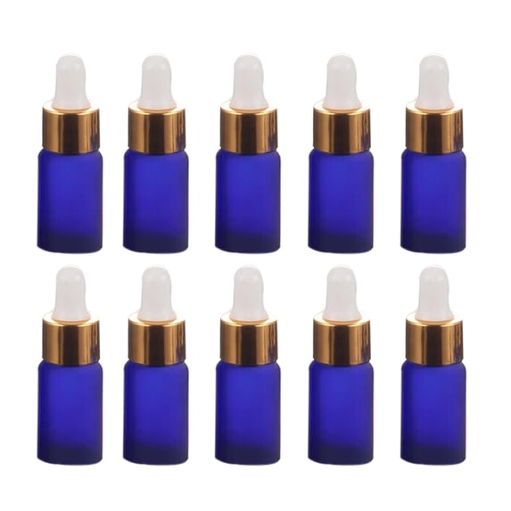 10Pack,Frosted Blue Glass Dropper Bottle for Essential Oils,Empty Glass Liquid Holder With Glass Eye Dropper,Golden Caps Travel Perfume Cosmetic Container-Pipette&Funnel&14 Labels included(5ml)