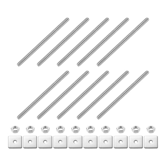 10Pack Fully Threaded Rod, M3 x 50mm 304 Stainless Steel with Nuts Washers