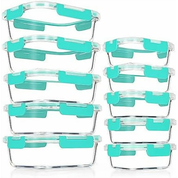 10Pack Glass Meal Prep Containers, Airtight Glass Lunch Containers,Stackable Glass Food Storage Containers Set with Lids,Exclusive of BPA, for Microwave,Oven, Freezer&Dishwasher Friendly,Green