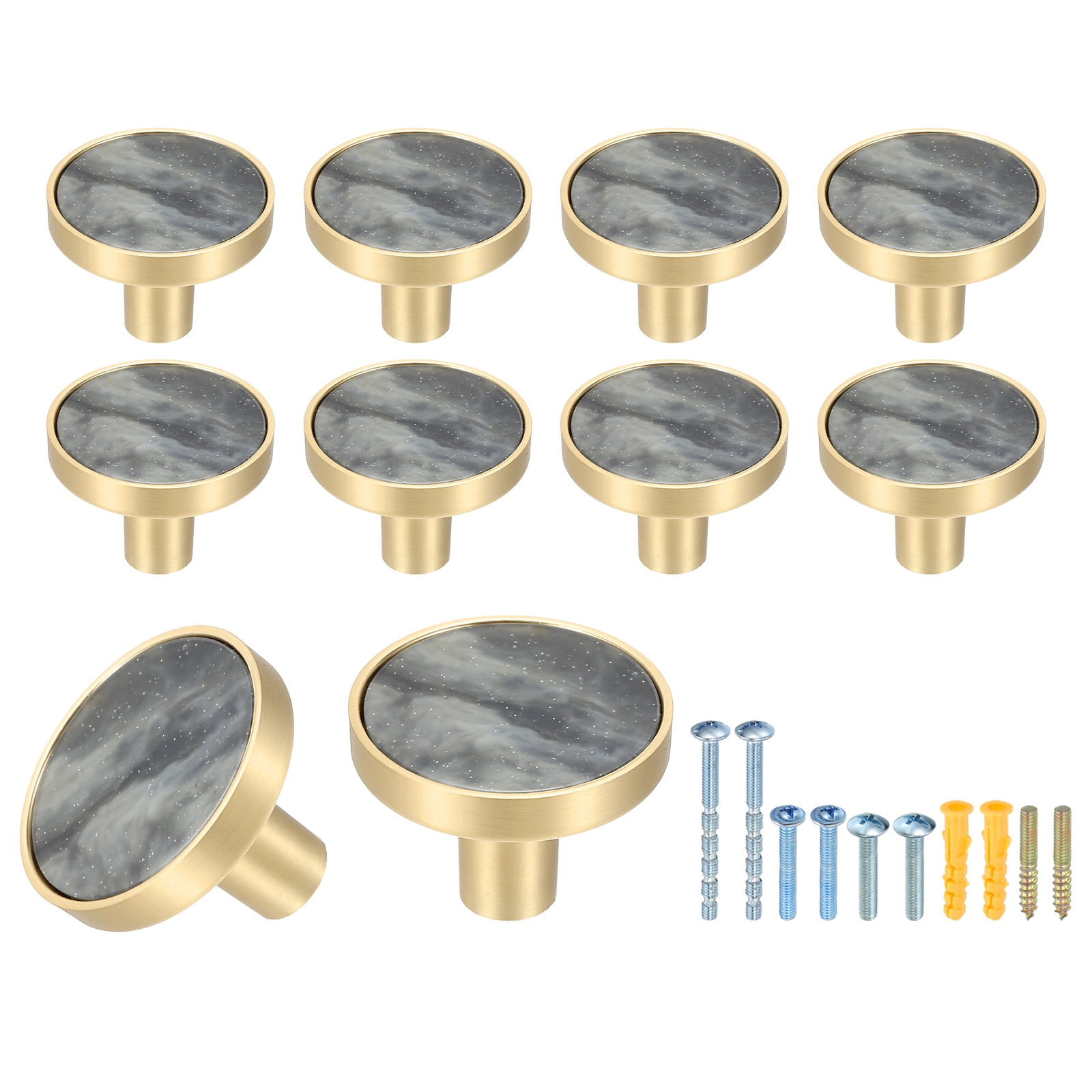 10Pack Gold Cabinet Knobs 1-1/4" Round Knobs Cabinet Handles, Starry Sky