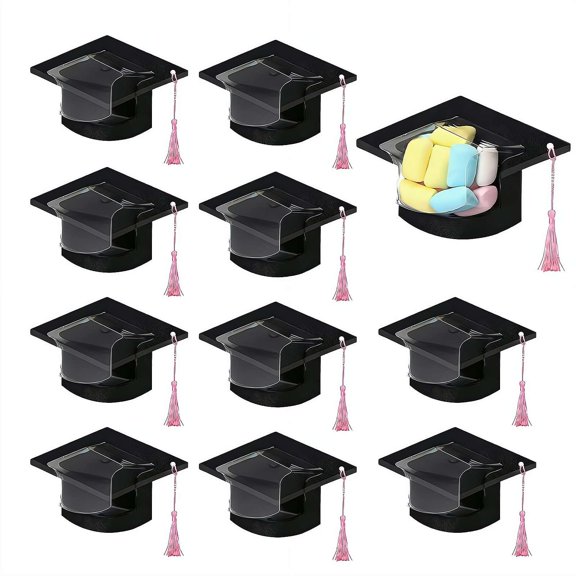 10Pack Graduation Cap Candy Box with Tassel, Party Favor Container with Clear Window for 2026 Commencement, Graduation Decor & Gift