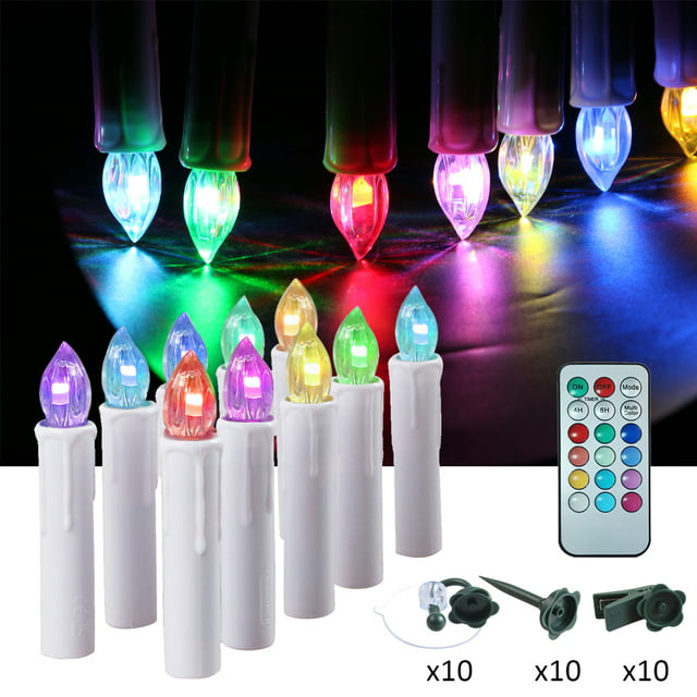 10Pack Led Window Christmas Tree Candles Light Flameless Tealight Remote with Timer Clip Gift Party Wedding Holiday Decorations