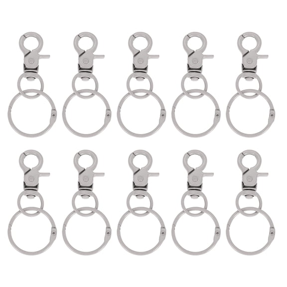 10Pack Lobster Claw Clasps Keychains, Trigger Snap Hook with Binder Rings, Grey