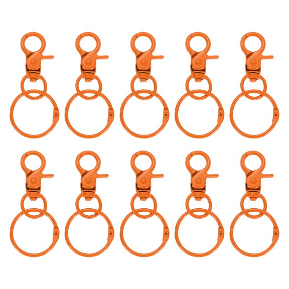 10Pack Lobster Claw Clasps Keychains, Trigger Snap Hook with Binder Rings, Orange