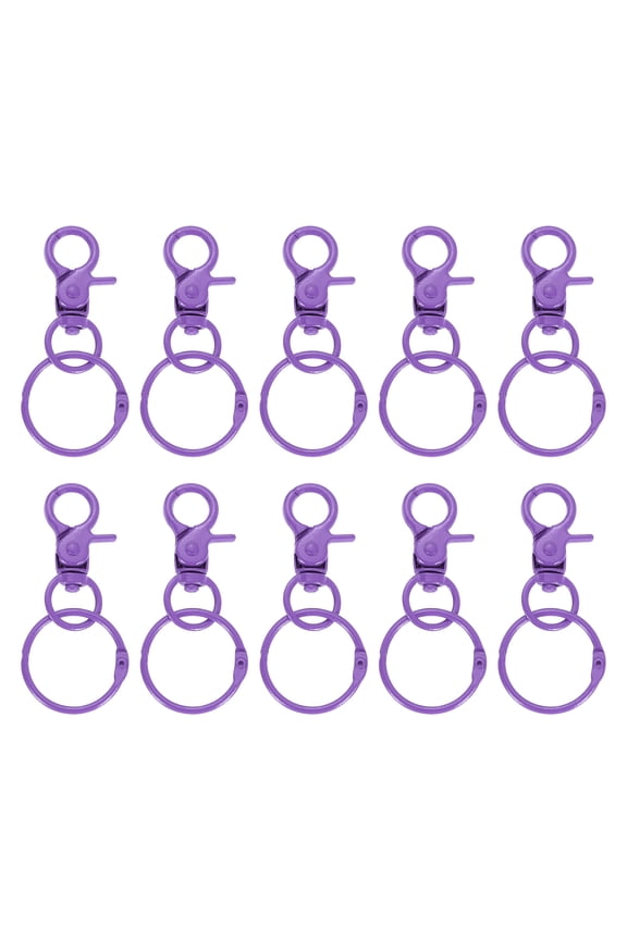 10Pack Lobster Claw Clasps Keychains, Trigger Snap Hook with Binder Rings, Purple