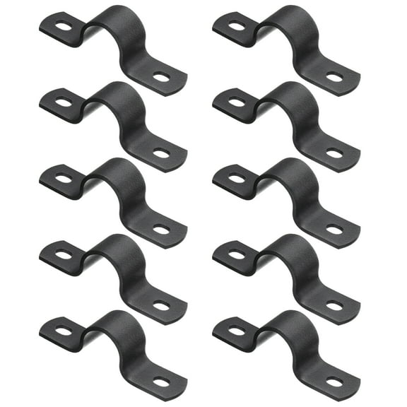 10Pack Metal Pipe Clamps, 1/2 Inch Carbon Steel Two Hole Strap U Bracket Tube Clip Conduit Clamps for Pipe Fixing Wire Cord Installation Decorating, Black