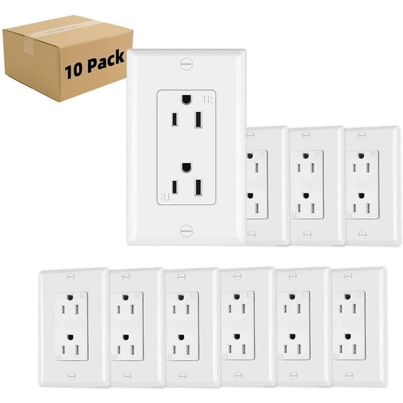 10Pack Outlet Socket, Decora Duplex Receptacle 15 Amp, 125 Volt Tamper Resistant