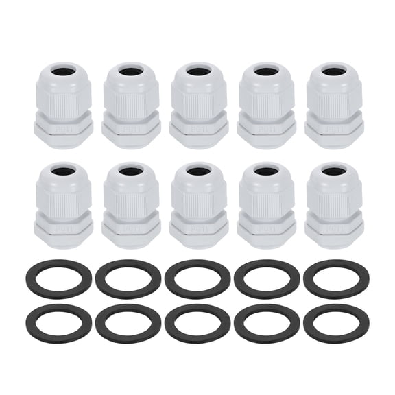 10Pack PG11 Nylon Cable Glands, Waterproof Wire Grommet with Washers, White
