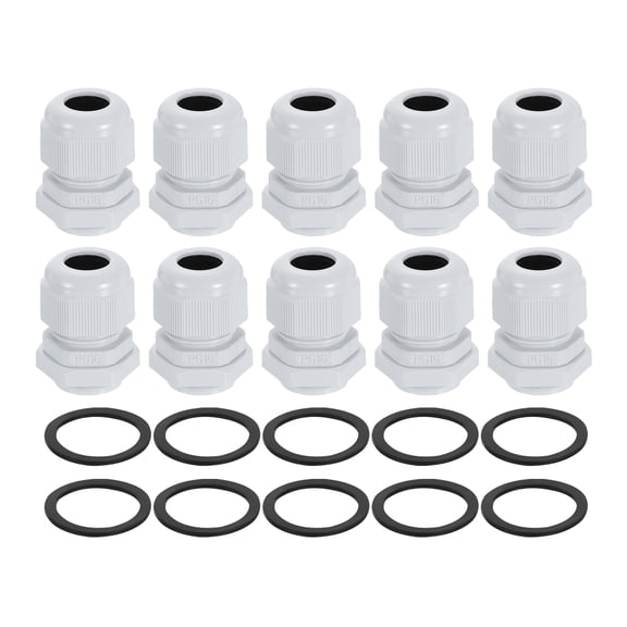 10Pack PG16 Nylon Cable Glands, Waterproof Wire Grommet with Washers, White