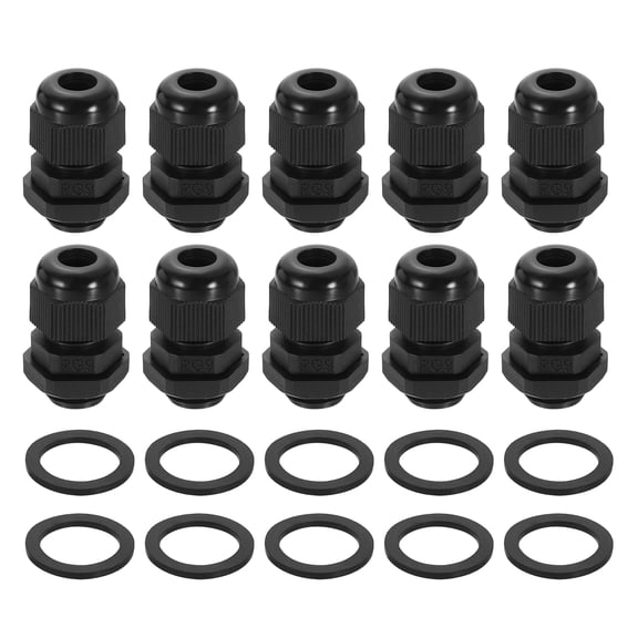 10Pack PG9 Nylon Cable Glands, Waterproof Wire Grommet with Washers, Black