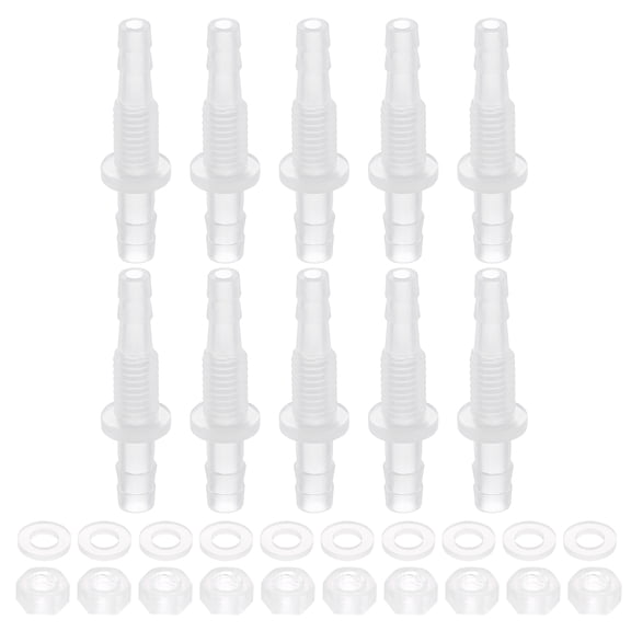 10Pack PlasticHose Barb Fitting, 3/16" x 1/4" Adapter Union with M8 Nut and Washer