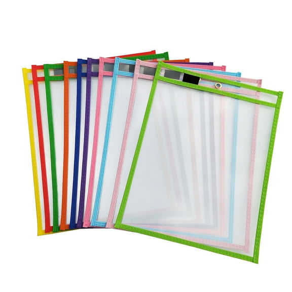 10Pack Reusable Dry Erase Pockets Clear 10" x 14" Write Wipe Pockets Sleeves Fits Standard Paper for Home Office School