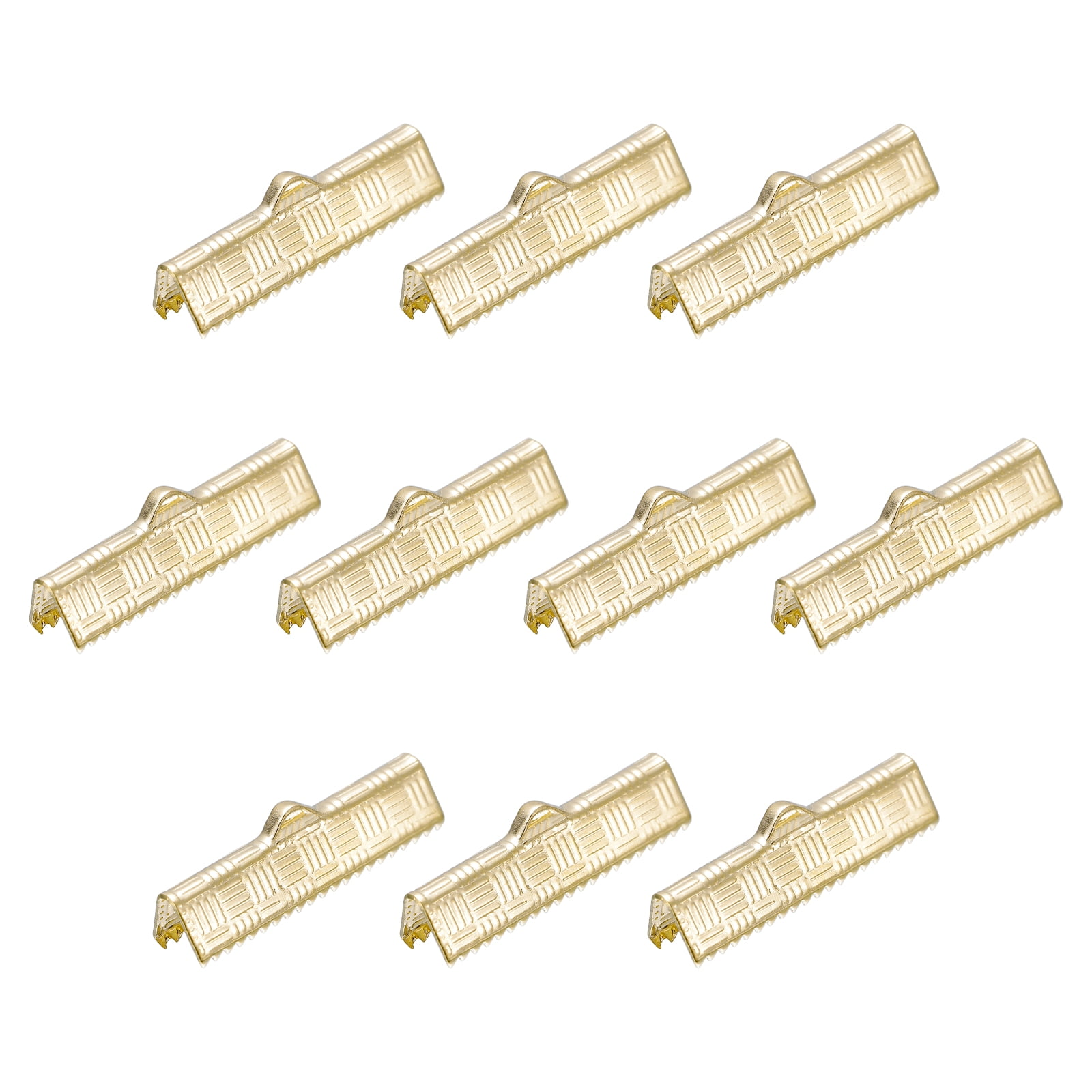 10Pack Ribbon End Crimp Clamps, 25mm Stripe Texture Copper Pinch Cord