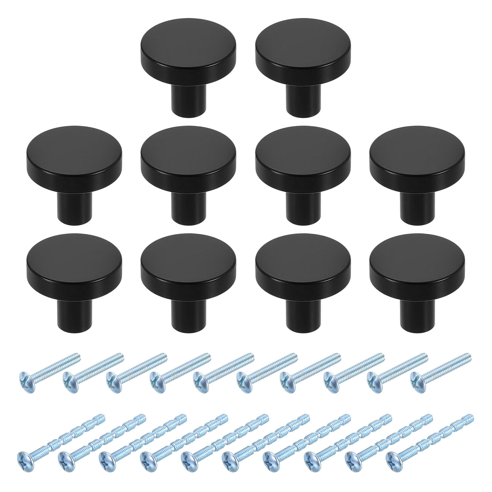 10Pack Round Cabinet Knobs,  1.2" Dia x 0.98" Height Drawer Knob Handle Pulls for Kitchen Cabinets Bedroom Dresser Wardrobe, Black