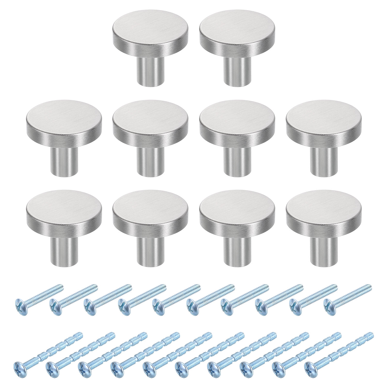 10Pack Round Cabinet Knobs,  1.2" Dia x 0.98" Height Drawer Knob Handle Pulls for Kitchen Cabinets Bedroom Dresser Wardrobe, Silver