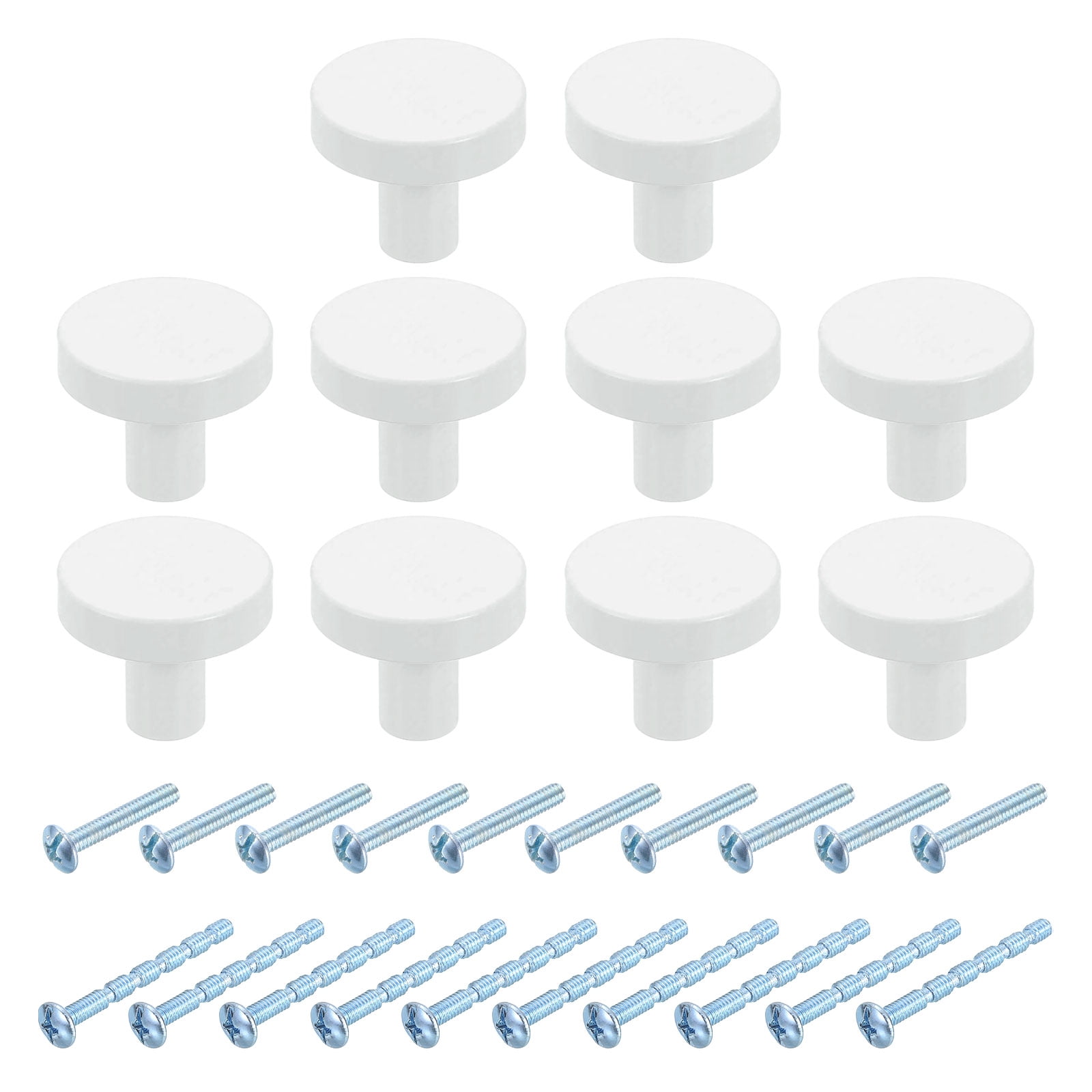 10Pack Round Cabinet Knobs,  1.2" Dia x 0.98" Height Drawer Knob Handle Pulls for Kitchen Cabinets Bedroom Dresser Wardrobe, White