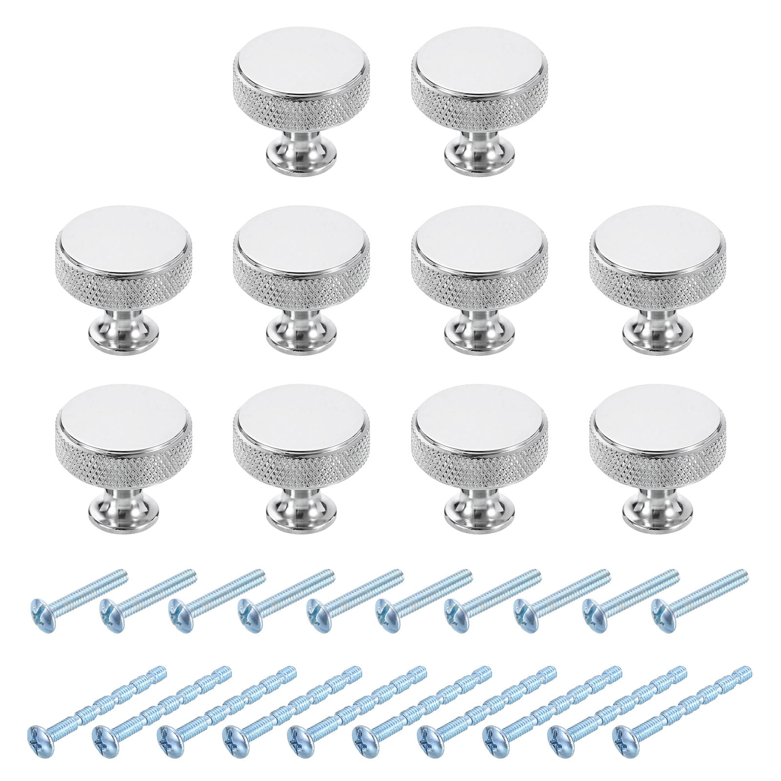 10Pack Round Cabinet Knobs,  1.2" Dia x 1.04" Height Drawer Knob Handle Pulls for Kitchen Cabinets Bedroom Dresser Wardrobe, Bright Chrome
