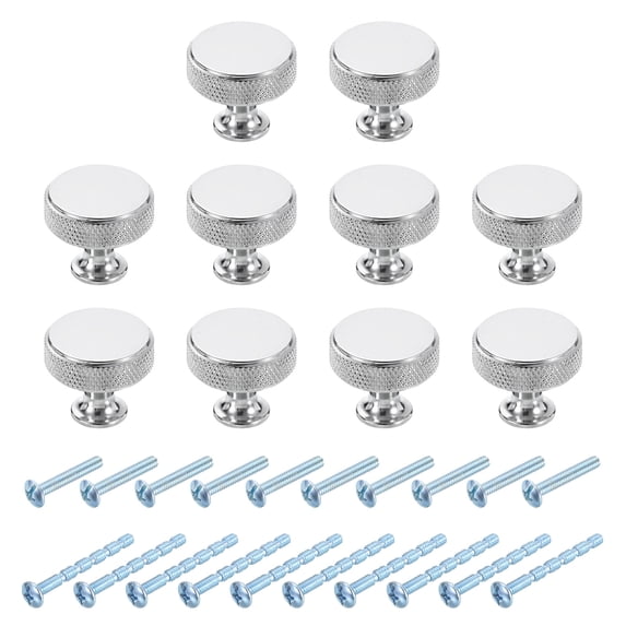 10Pack Round Cabinet Knobs, 1.2" Dia x 1.04" Height Drawer Knob Handle Pulls for Kitchen Cabinets Bedroom Dresser Wardrobe, Bright Chrome