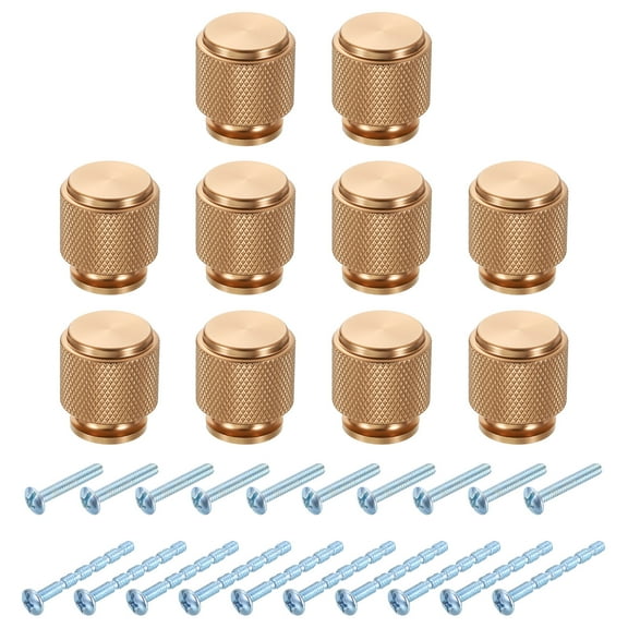 10Pack Round Cabinet Knobs, 1" Dia x 1.1" Height Drawer Knob Handle Pulls for Kitchen Cabinets Bedroom Dresser Wardrobe, Champagne Gold