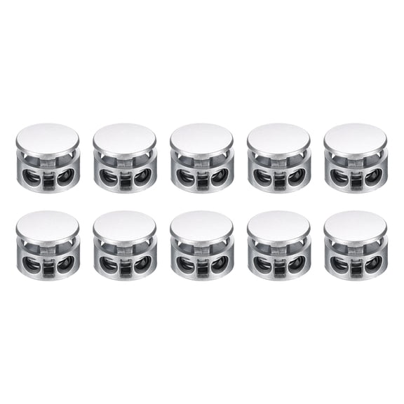 10Pack Round Cord Lock, 4mm Metal Double Hole Spring Toggle Stopper, Pearl Nickel