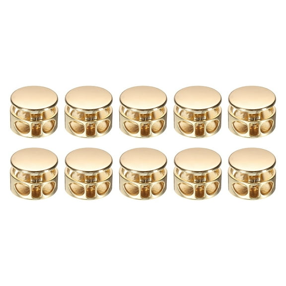 10Pack Round Cord Locks, 4mm Metal Double Hole Spring Toggle Stopper, Gold