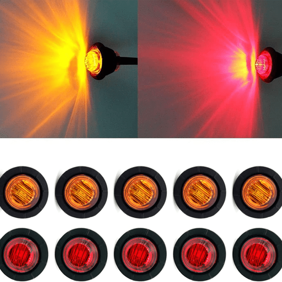 10Pack Round LED Clearence Light Front Rear Side Marker Indicators Light for Truck Car Bus Trailer Van Caravan Boat, Taillight Brake Stop Lamp (12-24VV)