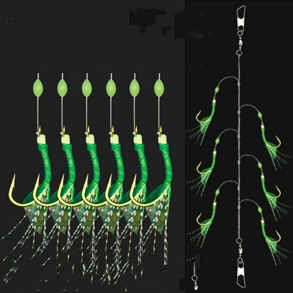 10Pack Sabiki Rig Bait Saltwater Fishing Lure 6Hook Bright Fish Skin String Hook