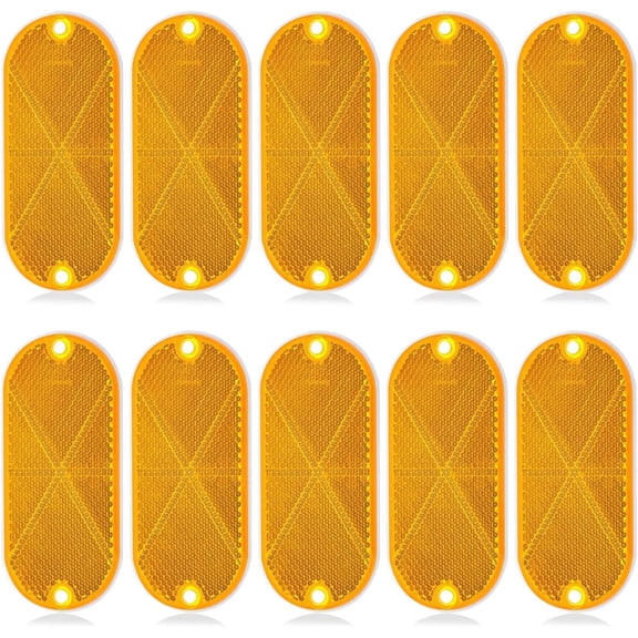 10Pack Safety Reflectors Yellow Oval Reflector with Mounting Hole Used for Roads，Mailboxes，Tunnels，Cars Front Reflector