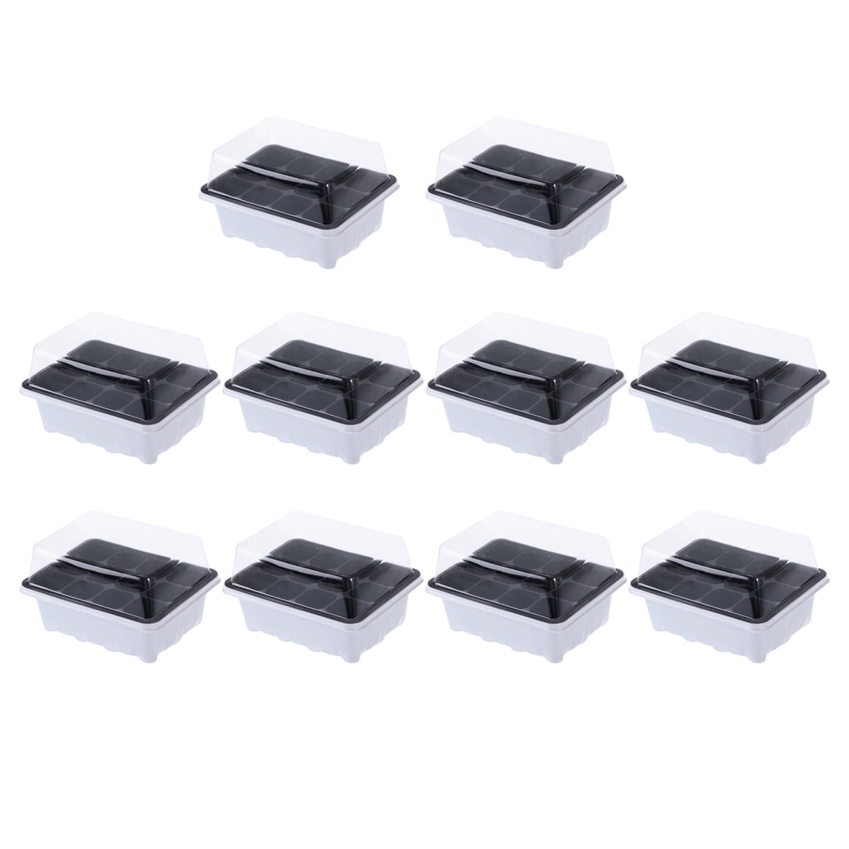 10Pack Seed Starter Tray Germination Kit, Seed Starter Kit with Adjustable Humidity Dome, Plant Growing Kit 7.36" x 5.7" (12-Cell per Tray), Black