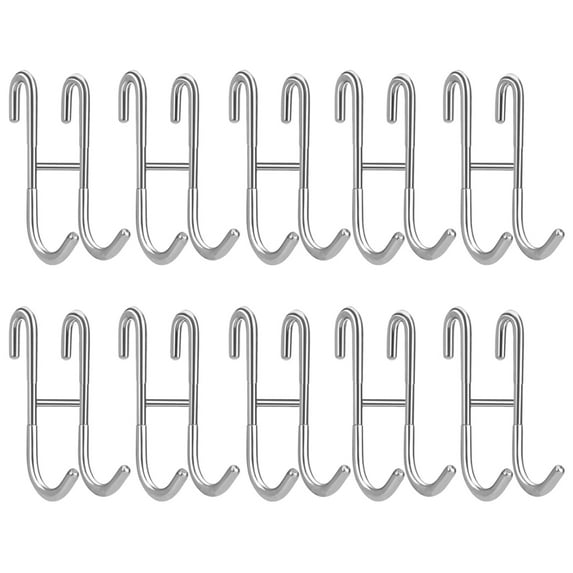 10Pack Shower Door Hooks, Extended Double Sided Towel Hooks Over Door Hooks for Bathroom Frameless Glass Shower Door, Stainless Steel Bathroom Hanger Robe Loofah Shower Squeegee Hook - Silver
