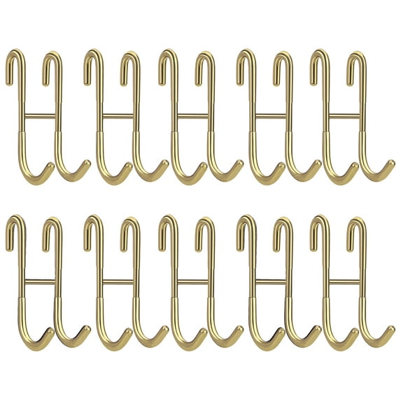 10Pack Shower Door Hooks, Extended Double Sided Towel Hooks Over Door Hooks for Bathroom Frameless Glass Shower Door, Stainless Steel Bathroom Hanger Robe Loofah Shower Squeegee Hook - Gold