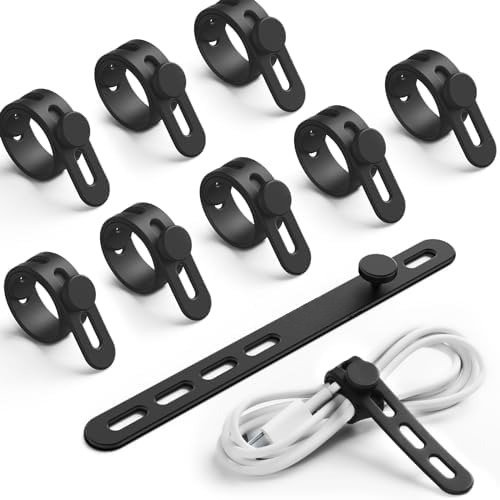 10Pack Silicone Cable Ties Cord Organizer - Durable Reusable Wire Management Wrap with Lock Buckle, Elastic Charger Cable Strap Ties, Electrical Cord Keeper for Travel, Home Accessories