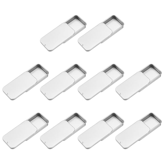 10Pack Slide Top Tin Containers, 2"x1"x0.4" Mini Metal Empty Tins Box with Sliding Lids, Frosted Silver