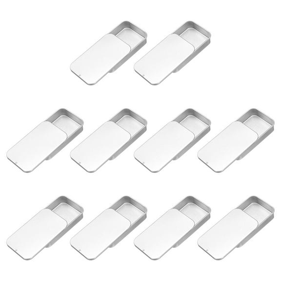 10Pack Slide Top Tin Containers, 3"x2"x0.6" Mini Metal Empty Tins Box with Sliding Lids, Silver