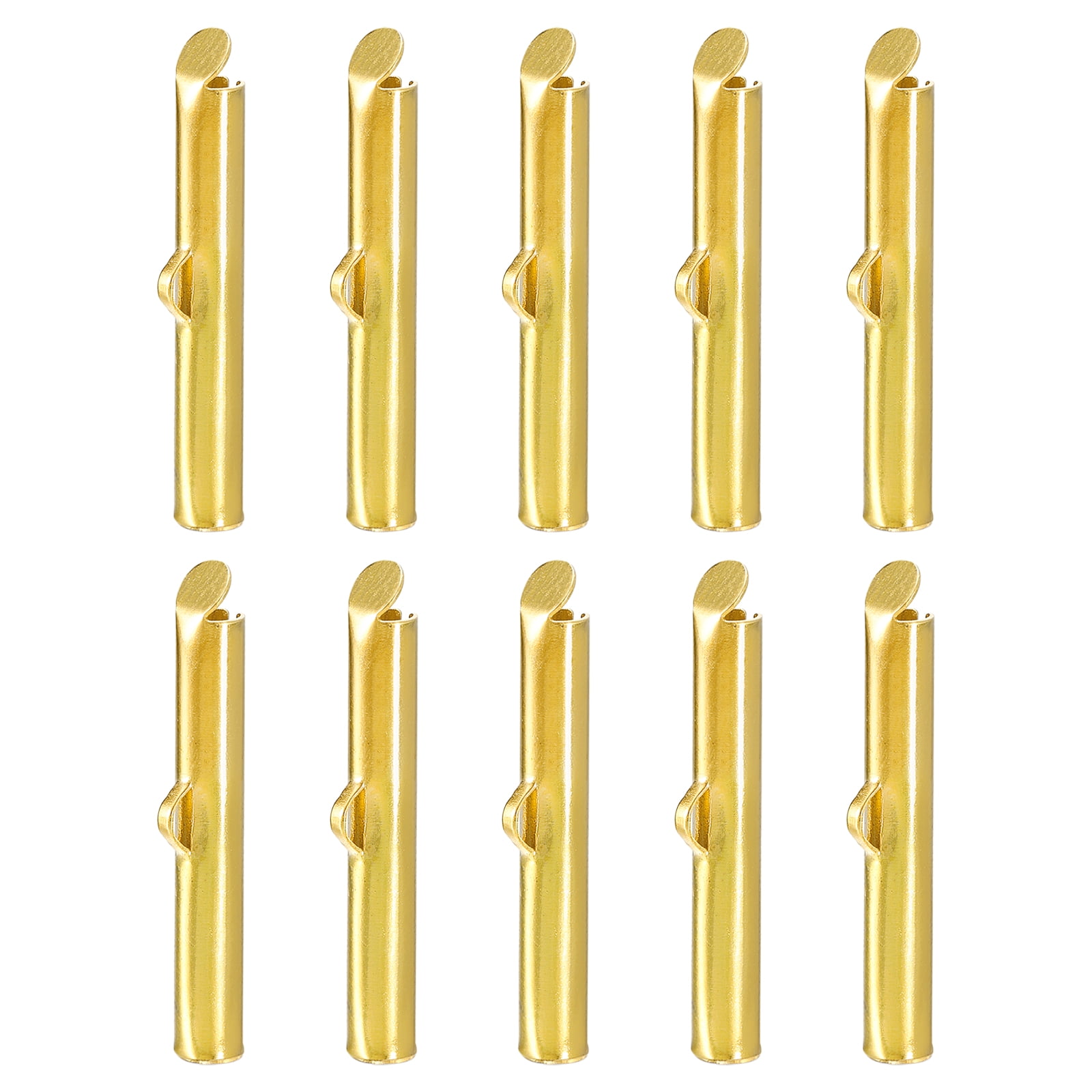 10Pack Slide on End Clasps, 25mm Tube Ball Bead Slider Crimp Ends, Gold
