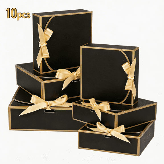 10Pack Small Gift Boxes, 6.5''x6.5''x2'' Black Gift Boxes with Ribbon, Small Boxes for Gifts Birthday Wedding Party Valentine's Day Mother's Day