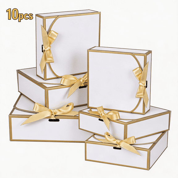 DECHISY 10Pack Small Gift Boxes, 6.5''x6.5''x2'' White Gift Boxes with Ribbon, Small Boxes for Gifts Birthday Wedding Party Valentine's Day Mother's Day