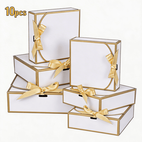 10Pack Small Gift Boxes, 6.5''x6.5''x2'' White Gift Boxes with Ribbon, Small Boxes for Gifts Birthday Wedding Party Valentine's Day Mother's Day