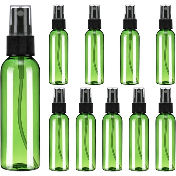 10Pack Spray Bottles, 2 Oz/60ML Reusable Clear Empty Mist Plastic Mini Travel Bottle Set,Small Refillable Liquid Containers for Household Use, Essential Oil, Cleaning (Green Black)