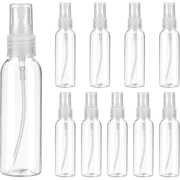 10Pack Spray Bottles, 2Oz/60ML Reusable Clear Empty Mist Plastic Mini Travel Bottle Set,Small Refillable Liquid Containers for Household Use, Essential Oil, Cleaning (Transparent)
