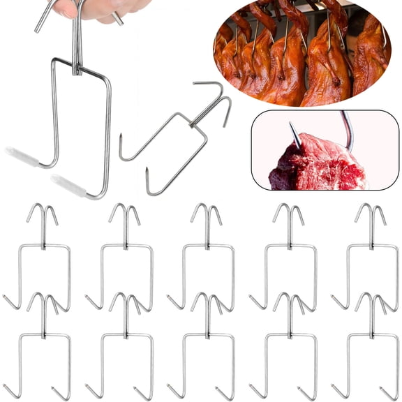 10Pack Stainless Steel Bacon Hanger,Tutuviw Roast Duck Hooks Hanging, Meat Hangers BBQ Grill Cooking Smoker Hook Tool, Sausage Chicken Beef Hanging Tool Meat Hooks Hanger,Silver Meat Hooks for Hanging