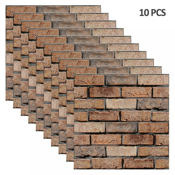 10Pack Stick on Brick Wallpaper Peel and Stick ,3D Textured Faux Brick Wallpaper Removable Brick Contact Paper Waterproof Self Adhesive Brick Backsplash for Kitchen Bedroom Backdrop Wall