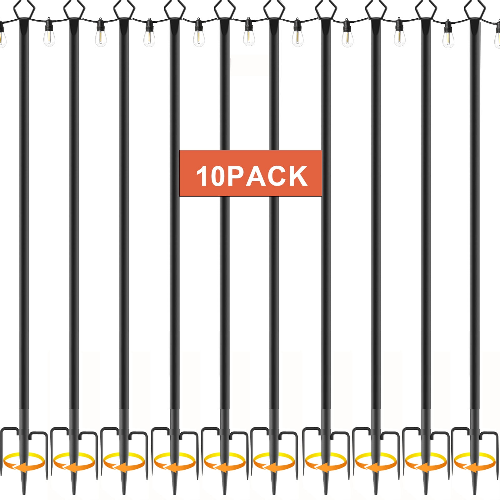 10Pack String Light Poles ,10FT Light Poles for Outside Lights,Outdoor with Fence Brackets Hanging Lights,Metal Stand Deck Patio Backyard