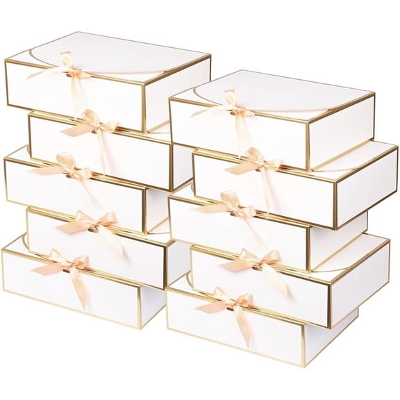 10Pack White Gift Boxes, 10.6x7.8x3.1Inch Bridesmaid Proposal Box with Ribbons, Gift Boxes with Lids for Presents, Mother's Day, Wedding, Birthday Party, Anniversary