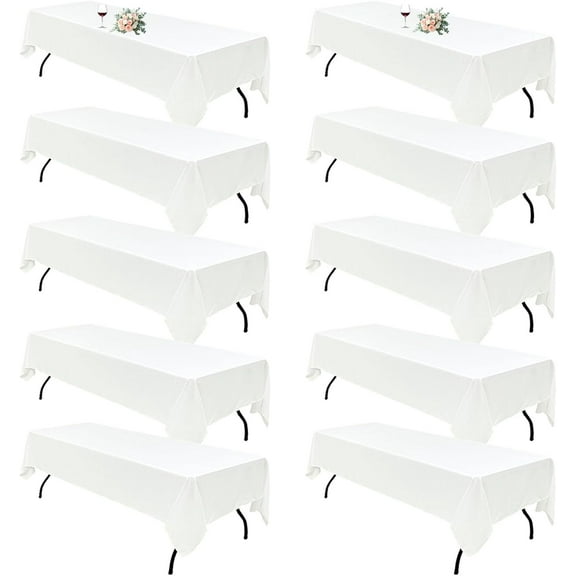 10Pack White Linen Tablecloths for 8 Foot Rectangle Tables 60x126Inch | White Tablecloth 8FT Rectangle Bulk Linen Polyester Fabric Washable Cloth Cover for Wedding Reception Banquet Birthday Party